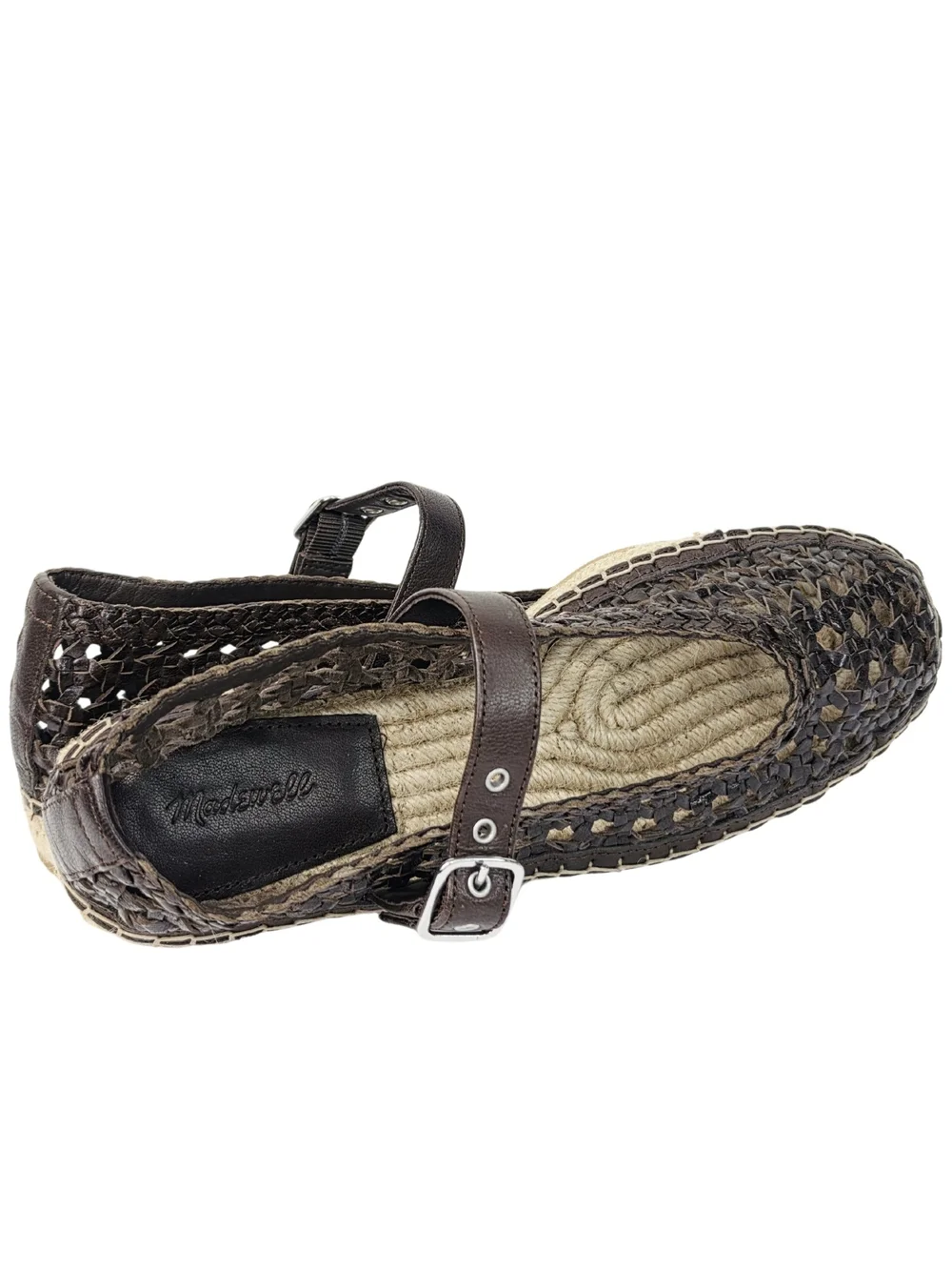 New! Madewell The Remy Mary Jane Espadrille in Woven Leather Dark Carob